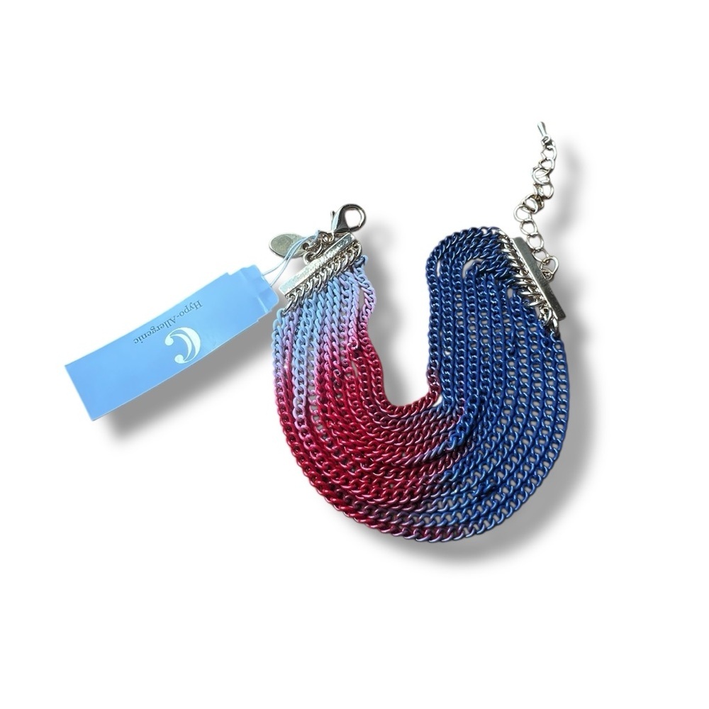 Charming Charlie Gradient Red White and Blue Multi-Chain Bracelet w/ Rhinestones